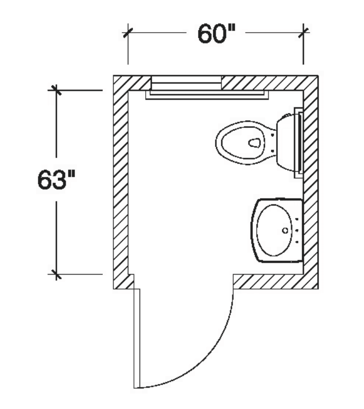 Original 60 by 63 inch bathroom floor plan